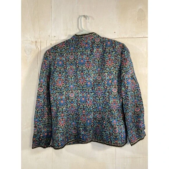 Vintage 100% Silk Brocade‎ Womens Sz 16 Floral Jacket Shoulder Pads SafeSilk - Picture 6 of 7